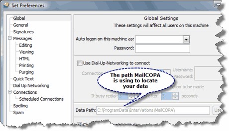 Select MailCOPA data path and copy it for future use