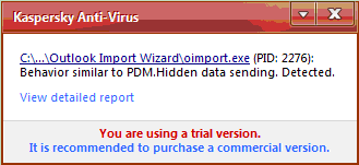 Armazenamento de destino - Padrão de armazenamento do Outlook selecionado.