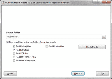 Outlook Import - choose source folder with EML or MSG files