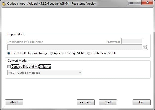 kuhifadhi Destination - Default Outlook Storage kuchaguliwa.