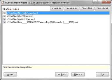 Outlook import - Välj källa mapp med EML eller MSG filer