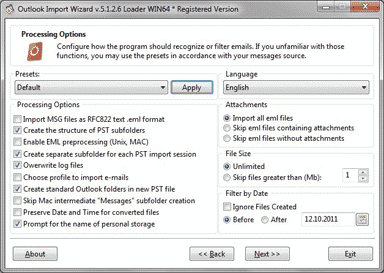 Outlook आयात - EML या एमएसजी फाइलों के साथ स्रोत फ़ोल्डर चुनें