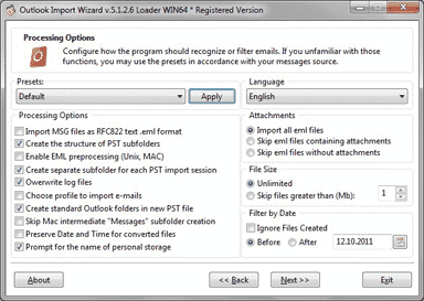 Import programu Outlook - Vyberte zdrojovú zložku s EML alebo MSG súbory